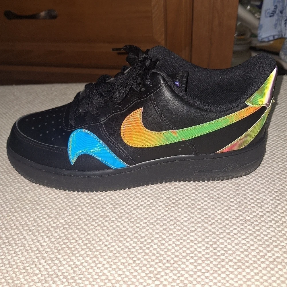 Nike Air Force 1 Low Top Misplaced Swoosh Black 2020 CK7214-001. Mens 9. EUC